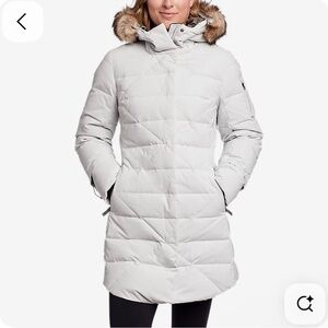 Eddie Bauer Women's White Cement Parka Puffer Coat with Fur Hood